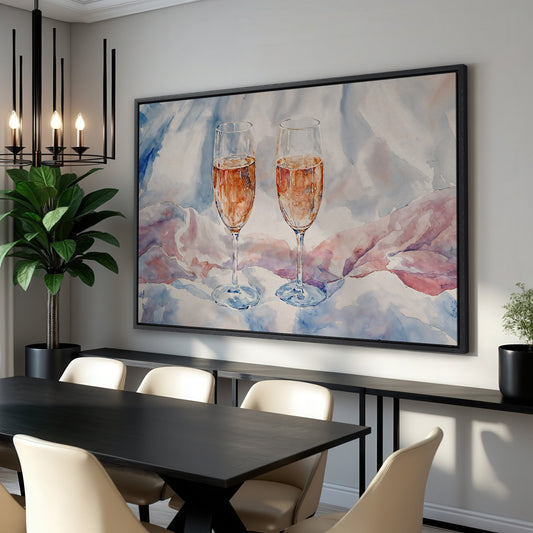 Pink Watercolor Champagne Canvas Print Framed Elegance