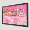 Playful Leopard Pink Floral Art Poster for Kids' Rooms