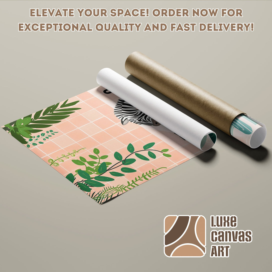 Botanical Poster Roll with modern design, featuring green and pink tones. Elevate your space!