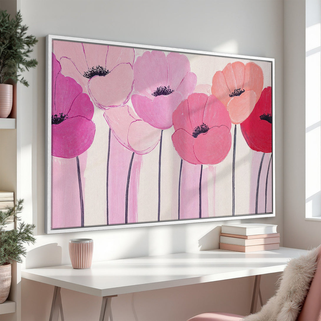 Framed Wall Art featuring a floral abstract in pink hues. Modern canvas print adds a pop of color and style to any interior. Shop now!