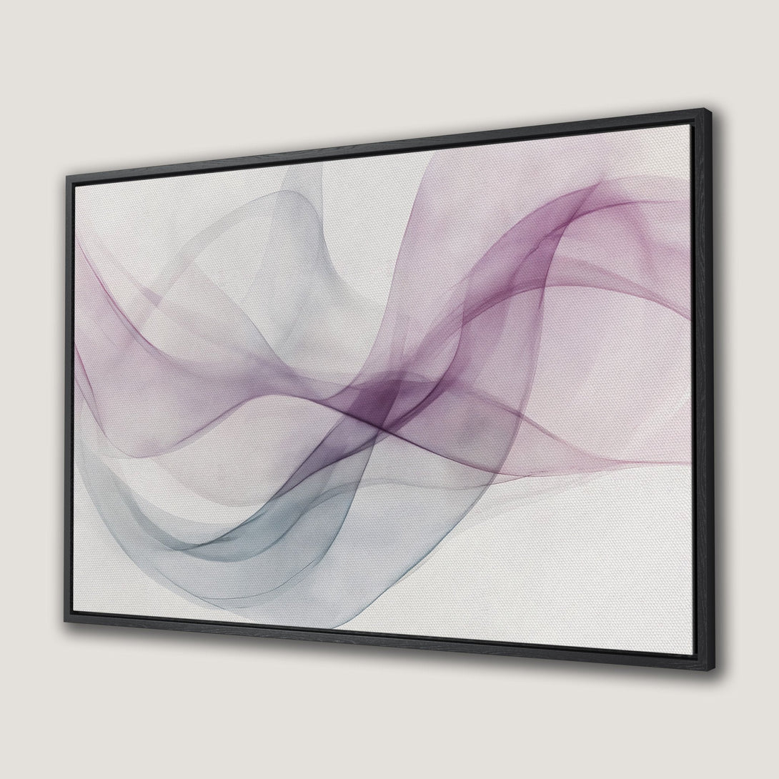 Framed Wall Art featuring abstract flowing lines in a soft purple and gray color palette. Modern art perfect for any space.