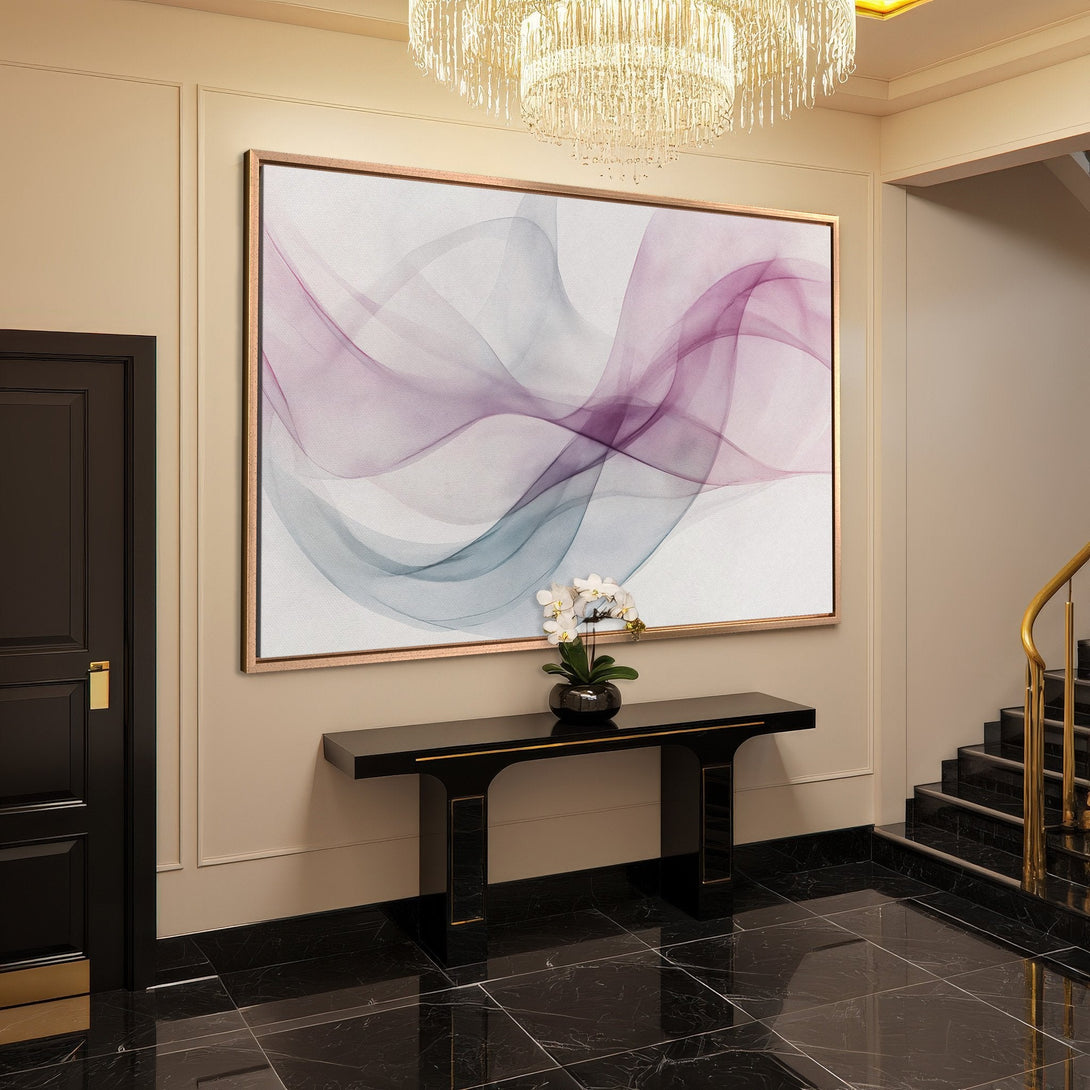 Framed Wall Art featuring abstract watercolor design in purple and teal hues, perfect for modern home decor.