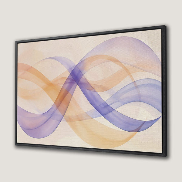 Framed Wall Art: Abstract waves in soft orange, purple, and blue hues. Modern art Canvas Print for a calming interior.