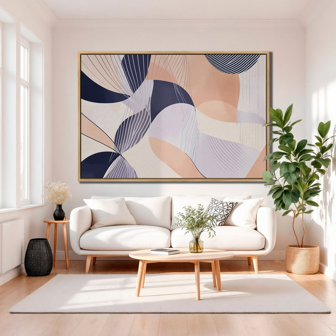 Framed Wall Art: Abstract art canvas print with a modern design in a neutral color palette. Perfect for living room decor!