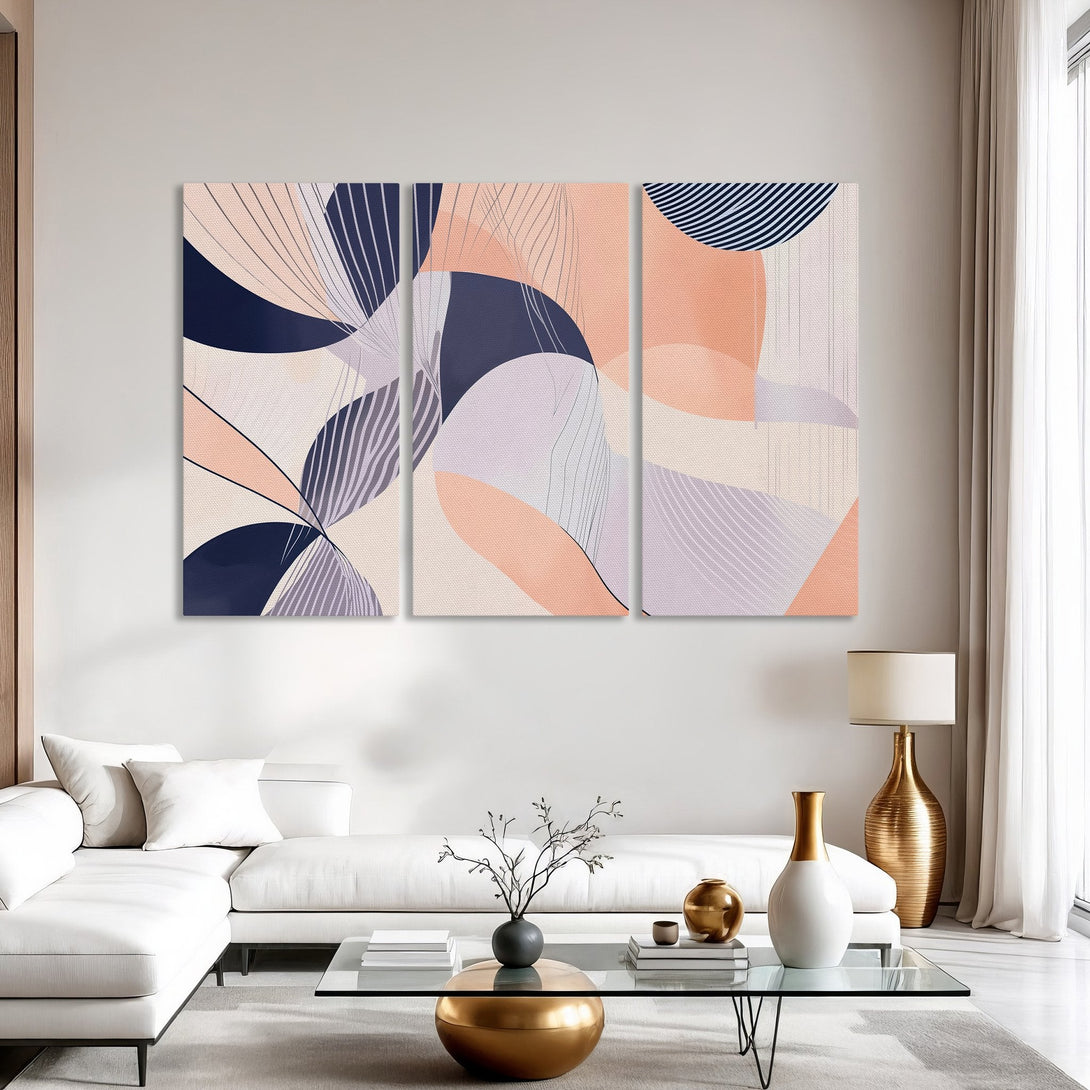 Abstract Canvas Print art in blush, navy, and lavender tones. Modern wall art for living room decor.