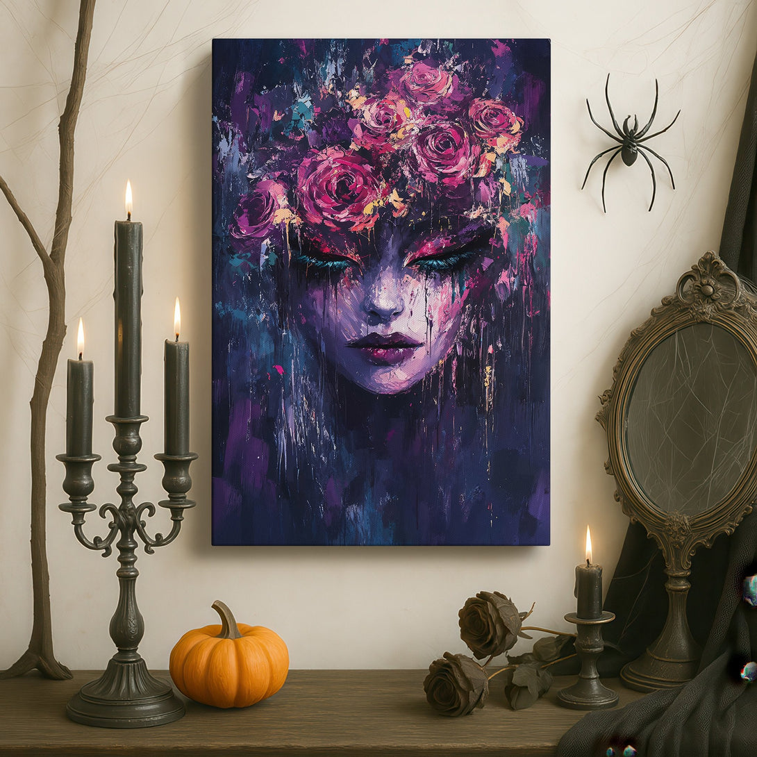 Framed Wall Art: Dramatic knight painting in a dark, moody interior. Rich gold and black color palette. Elevate your space with this stunning artwork!