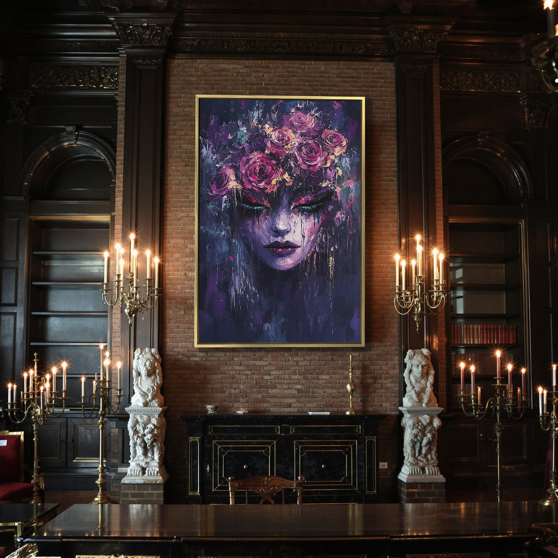 Canvas Print of a medieval knight in a dramatic, painterly style. Rich gold and dark tones create a gothic aesthetic.