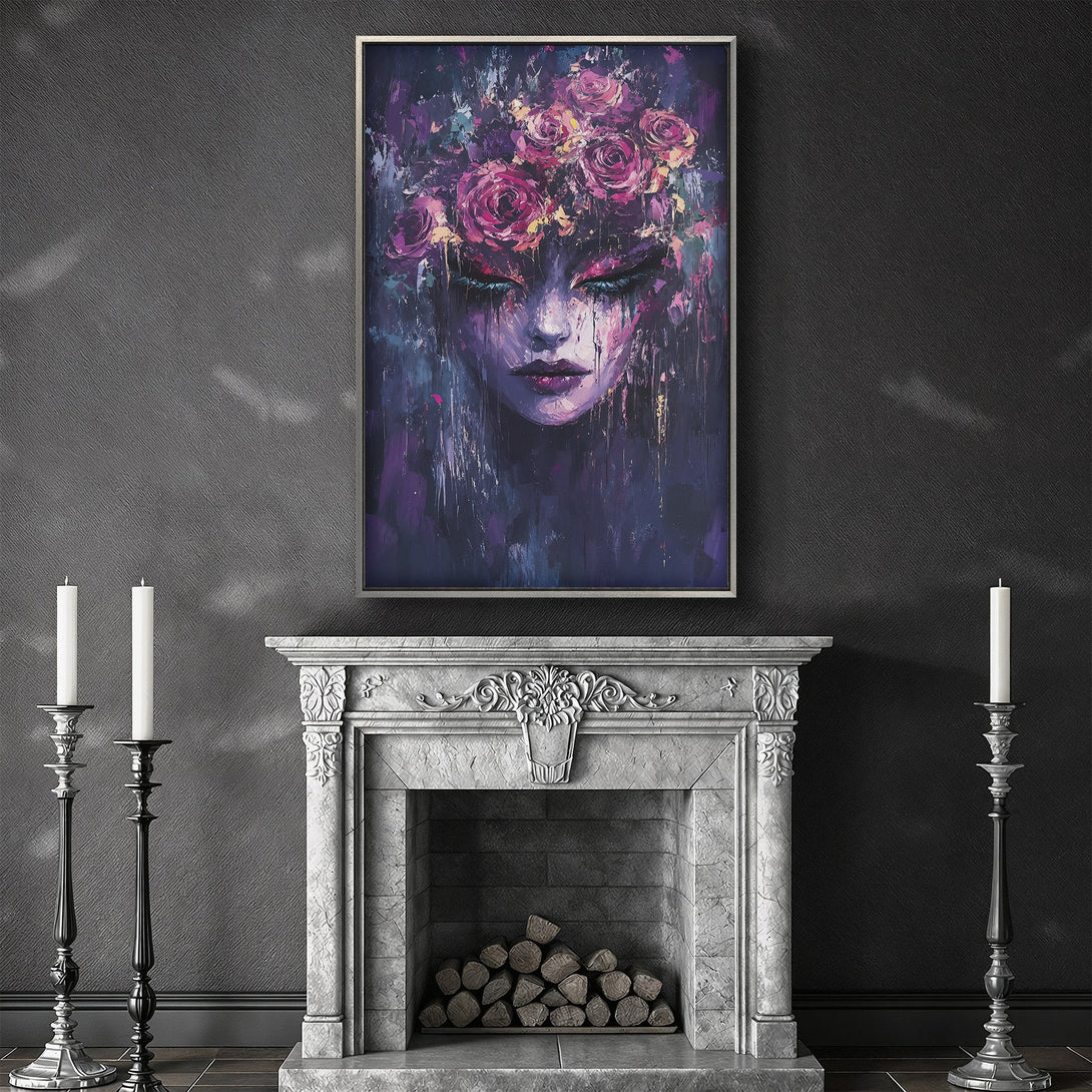 Framed Wall Art: Majestic knight in golden armor. Dramatic, painterly style with warm gold and dark grey tones. Elevate your space with this stunning canvas print!