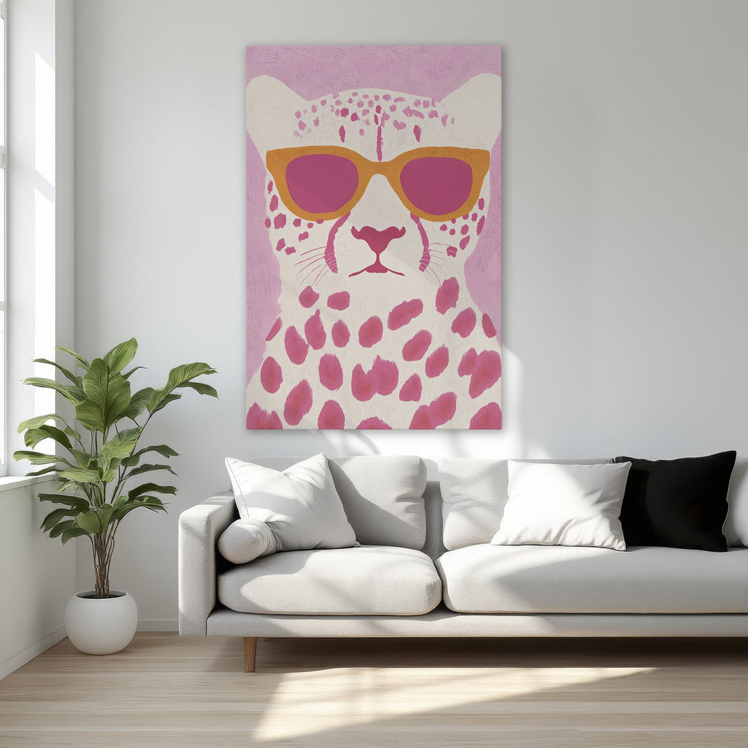 Framed Wall Art: Cool cheetah portrait in pink and orange. Add a pop of fun to your space with this stylish Canvas Print!