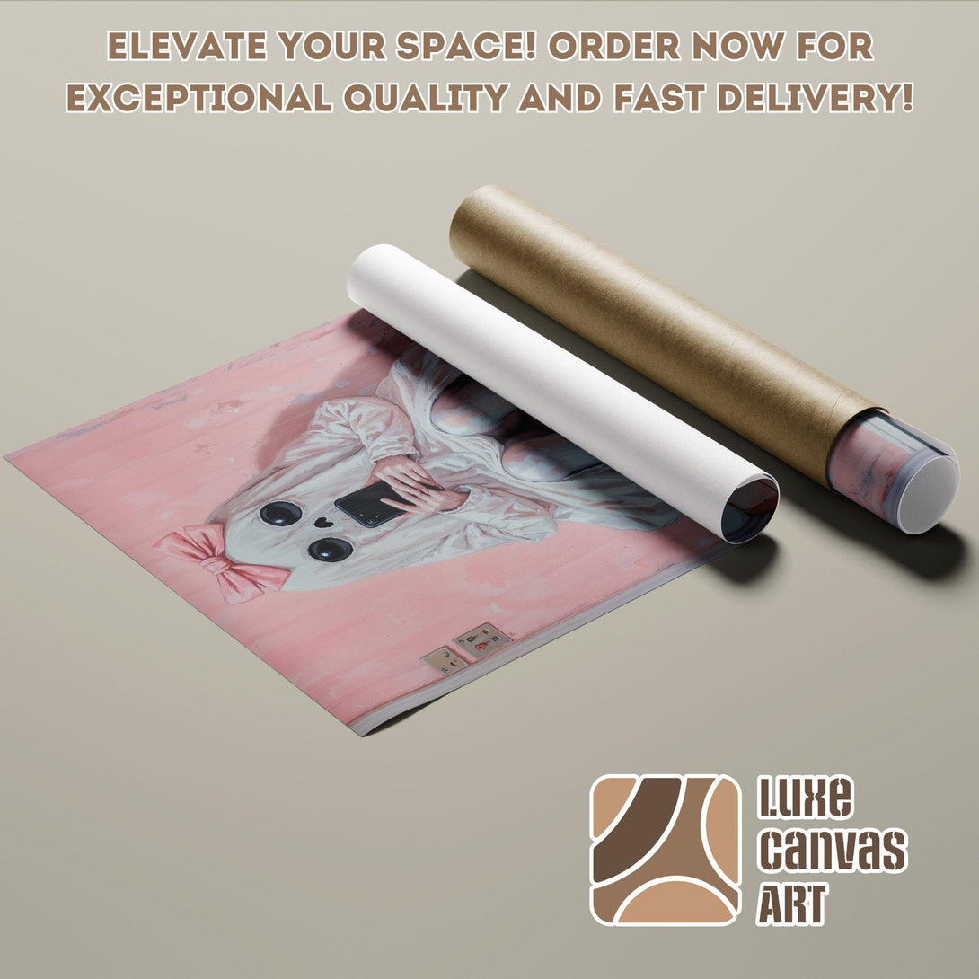 Art Poster Roll featuring a cute character in pink & white, ready to elevate your space. Order now!