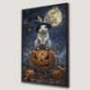 Rabbit in Witch Hat Canvas Print with Spooky Pumpkin