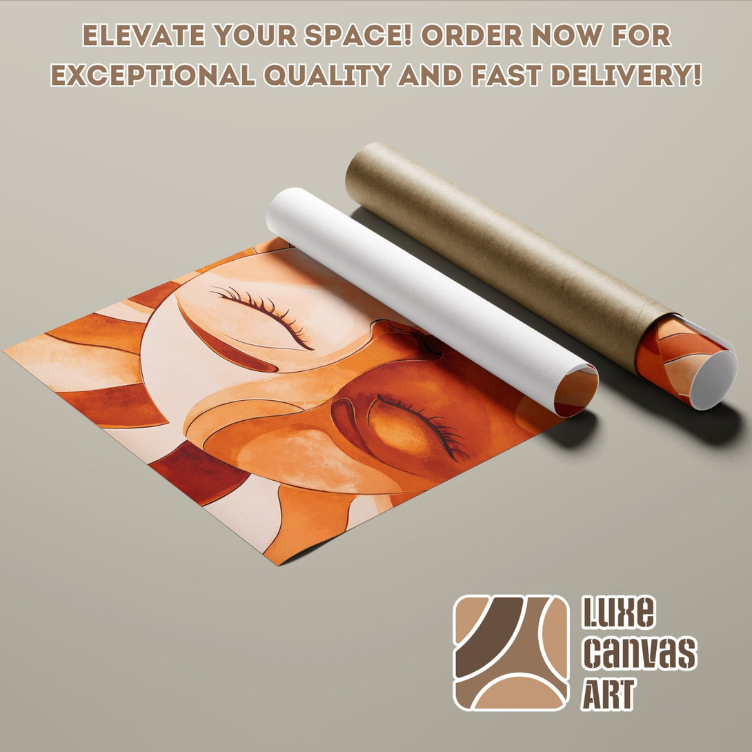 Abstract art poster roll featuring a face in warm orange tones. Elevate your space with this unique Poster!