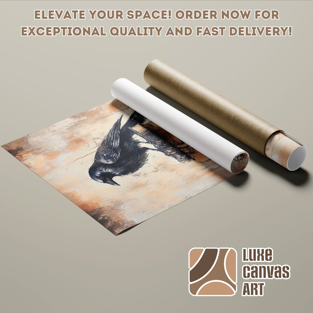 Abstract crow art Poster Roll, earth-tone palette. Elevate your space with exceptional quality!
