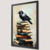 Raven and Books Art Poster - Mythical Bird Decor for Your Wall