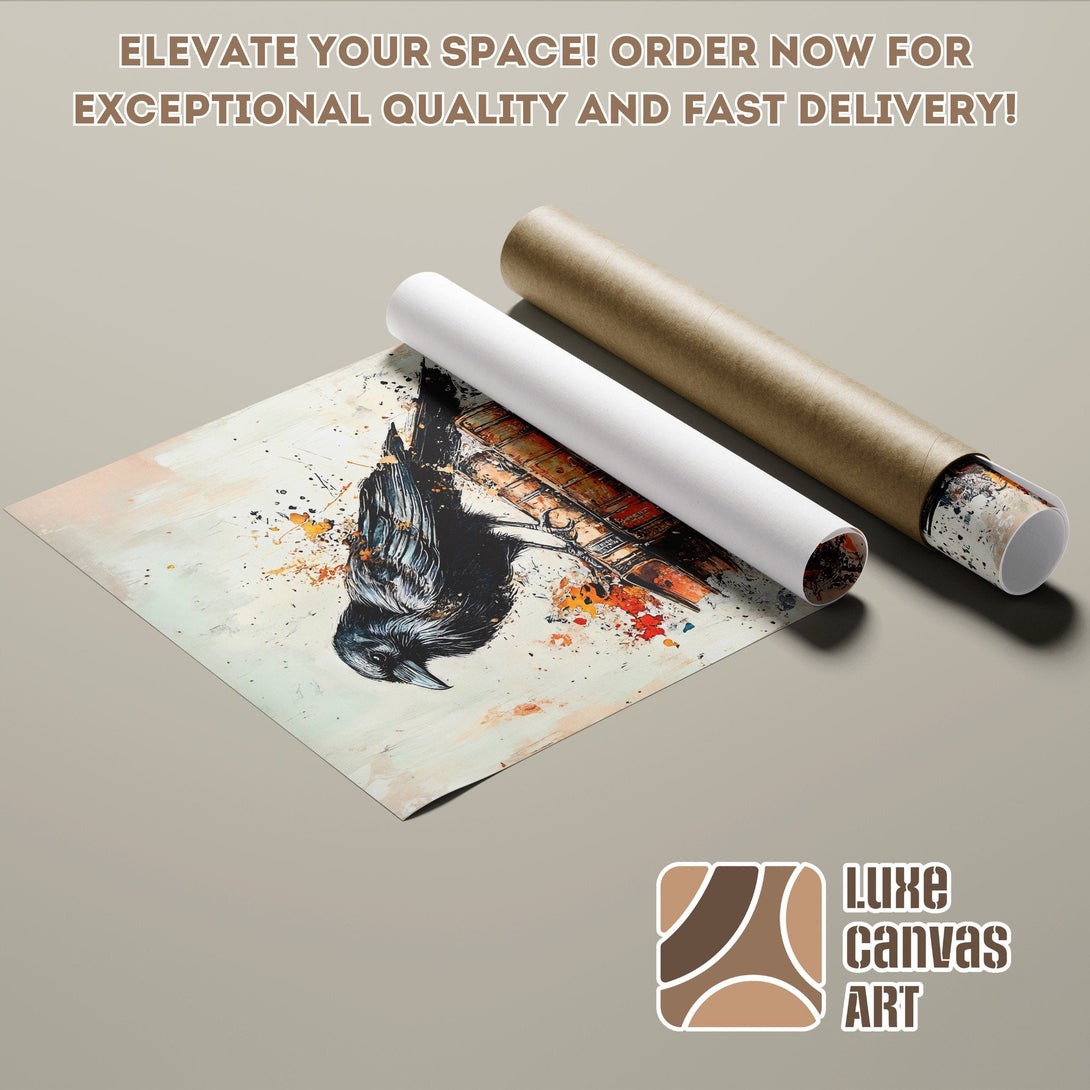 Abstract crow art Poster Roll, neutral palette. Elevate your space with exceptional quality art!