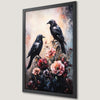 Raven Pair in Flowers Art Poster - Gothic Botanical Decor