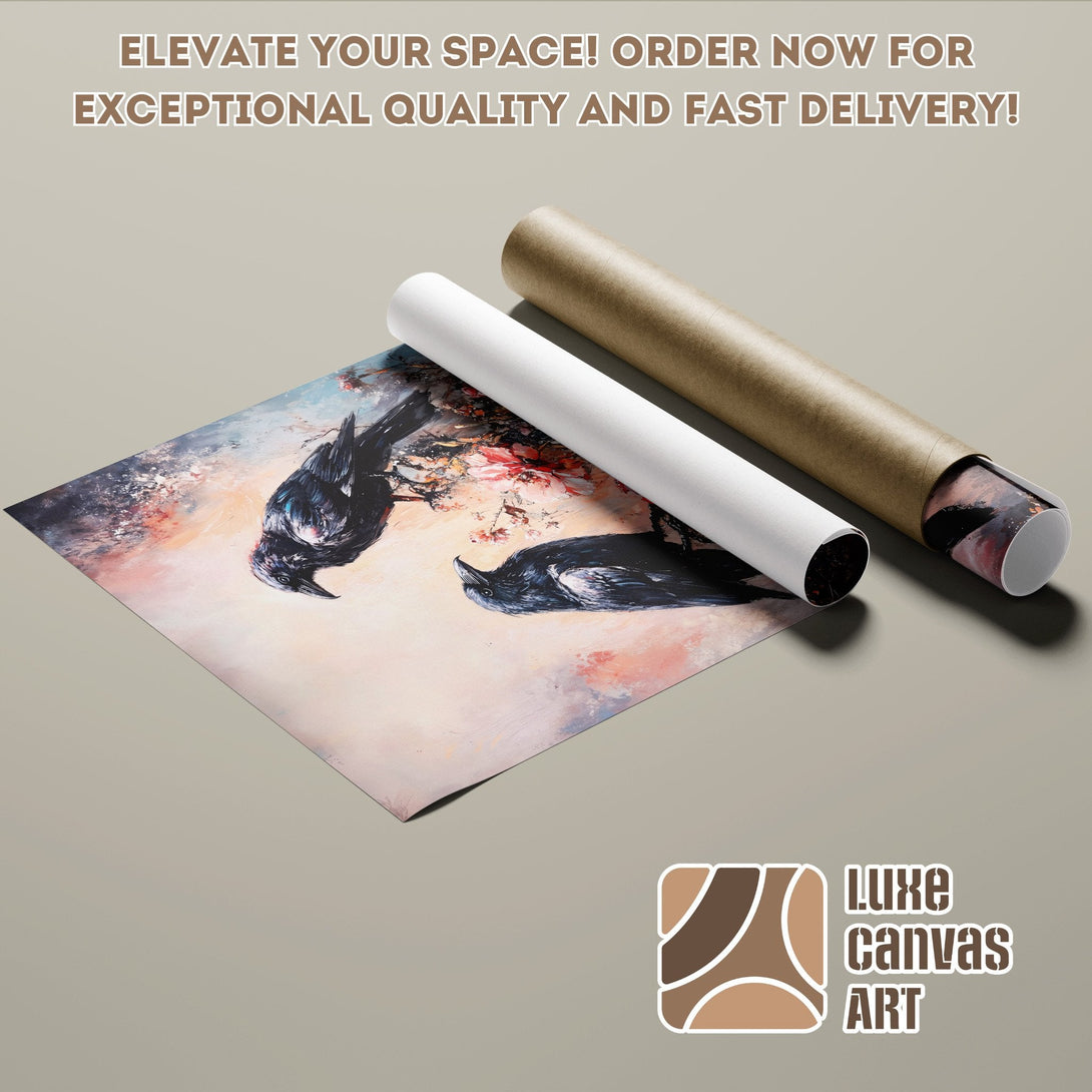 Poster Roll featuring a crow painting, abstract style, with a warm color palette. Order now!