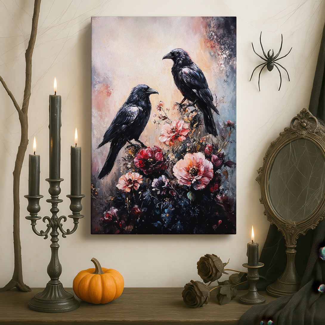 Framed Wall Art: Dramatic raven painting with dark, moody colors. Perfect for adding a touch of gothic elegance to your home decor.