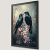 Ravens and Pink Flowers Art Poster - Cottagecore Wall Decor