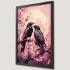 Ravens on Pink Flowering Tree Art Poster - Romantic Wall Decor