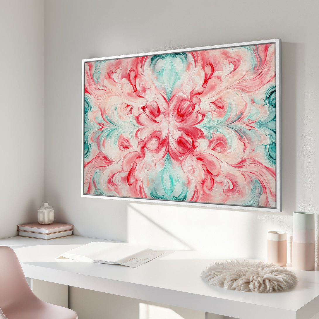 Framed Wall Art: Abstract floral design in pink and teal. Modern Canvas Print adds a pop of color and style to any room. Shop now!