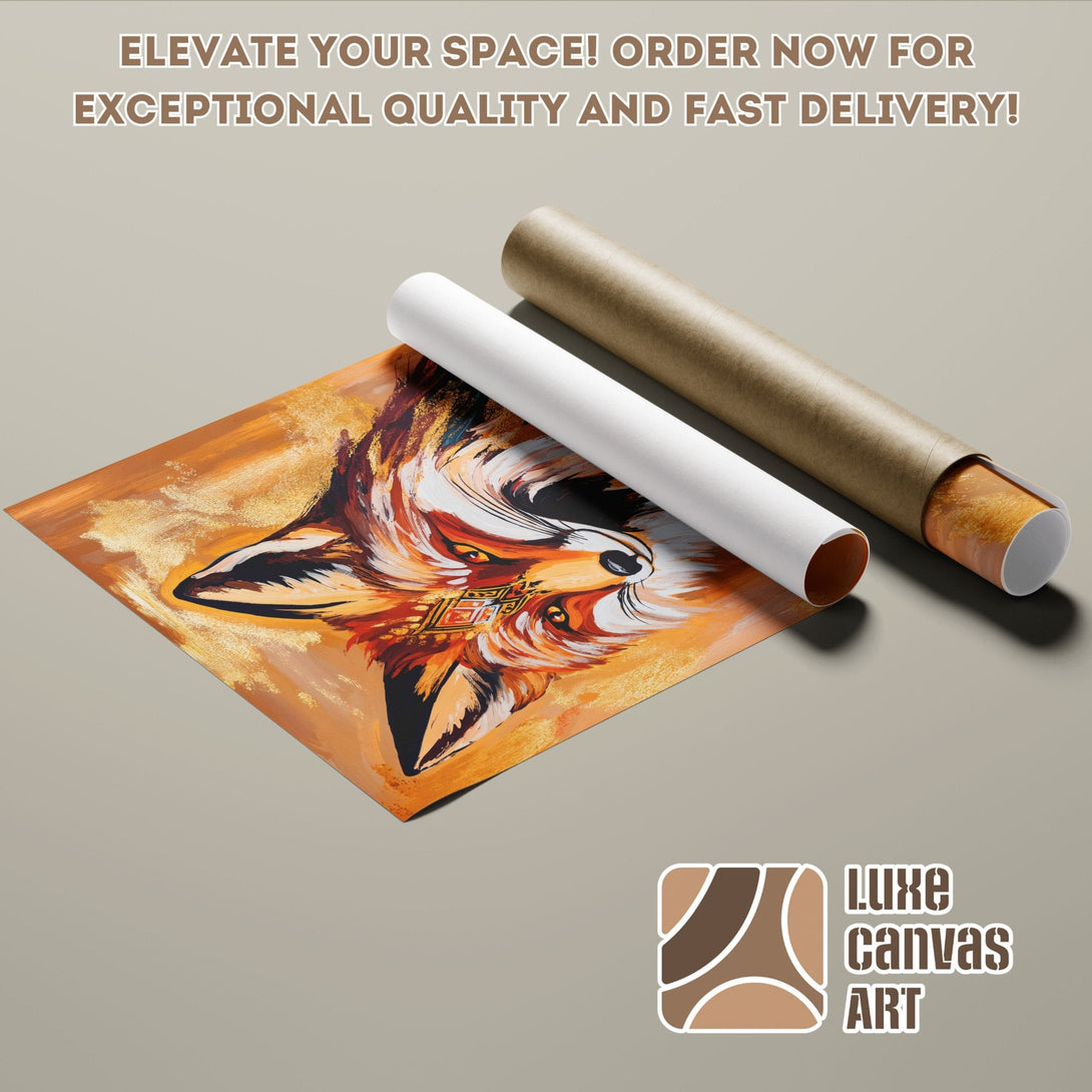 Fox art Poster Roll in warm orange and brown tones. Perfect for home decor. Order now!