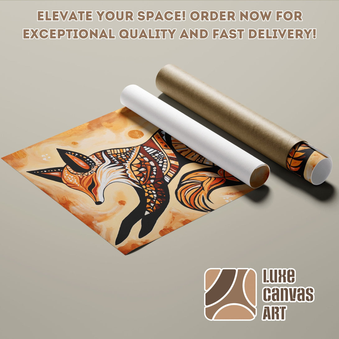 Poster Roll featuring a stylized fox art print in warm orange and brown tones.