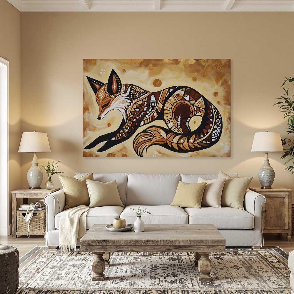 Framed Wall Art: Decorative fox painting in warm earth tones. Enhance your home decor with this stylish canvas print.