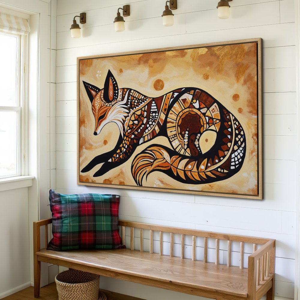 Framed Wall Art: Stunning fox Canvas Print in warm earth tones. Add a touch of boho style to your home decor! Shop now.