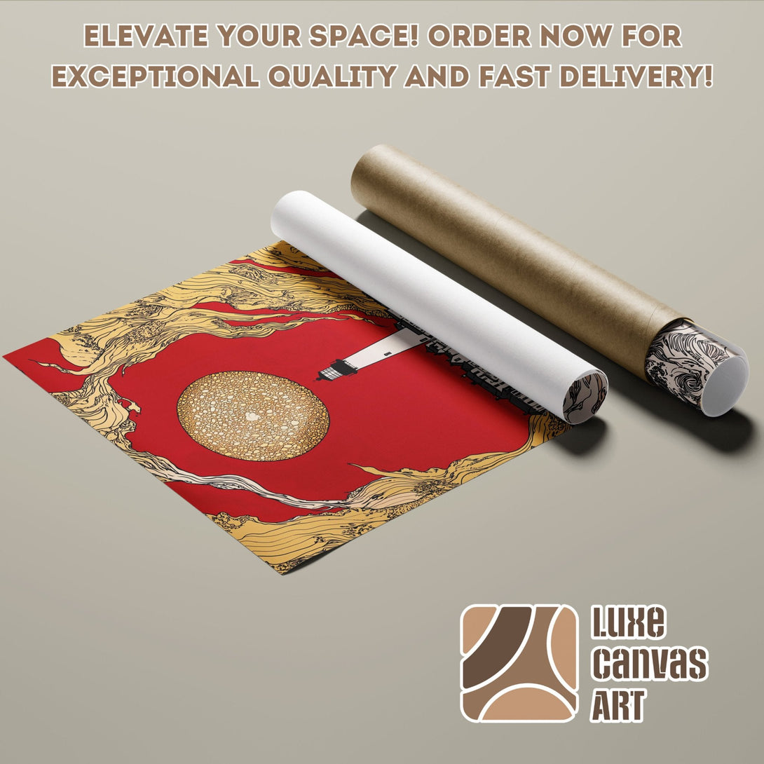 Poster Roll with red and gold art, modern style, warm color palette. Order now!
