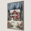 Red House with Snowman Canvas Print for Christmas Decor