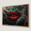 Red Lips Luxury Canvas Print with Abstract Green Gray Gold Art