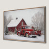 Red Pickup Truck Canvas Print Snowy Rustic Barn Art