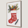 Red Stocking with Pine Berries Canvas Print Festive Art