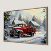 Red Truck with Presents Canvas Print Cozy Rustic Cabin Decor