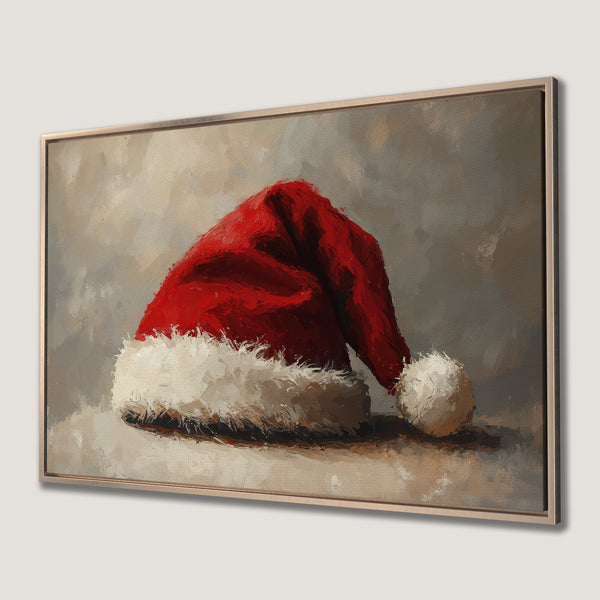 Framed Wall Art: Santa hat painting in a warm, neutral palette. Festive holiday decor, perfect for Christmas. Canvas Print ready to hang!