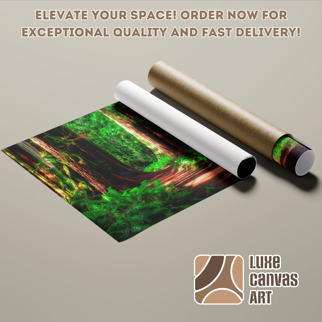 Poster Roll featuring a lush forest scene in green, brown, and gold tones. Elevate your space!
