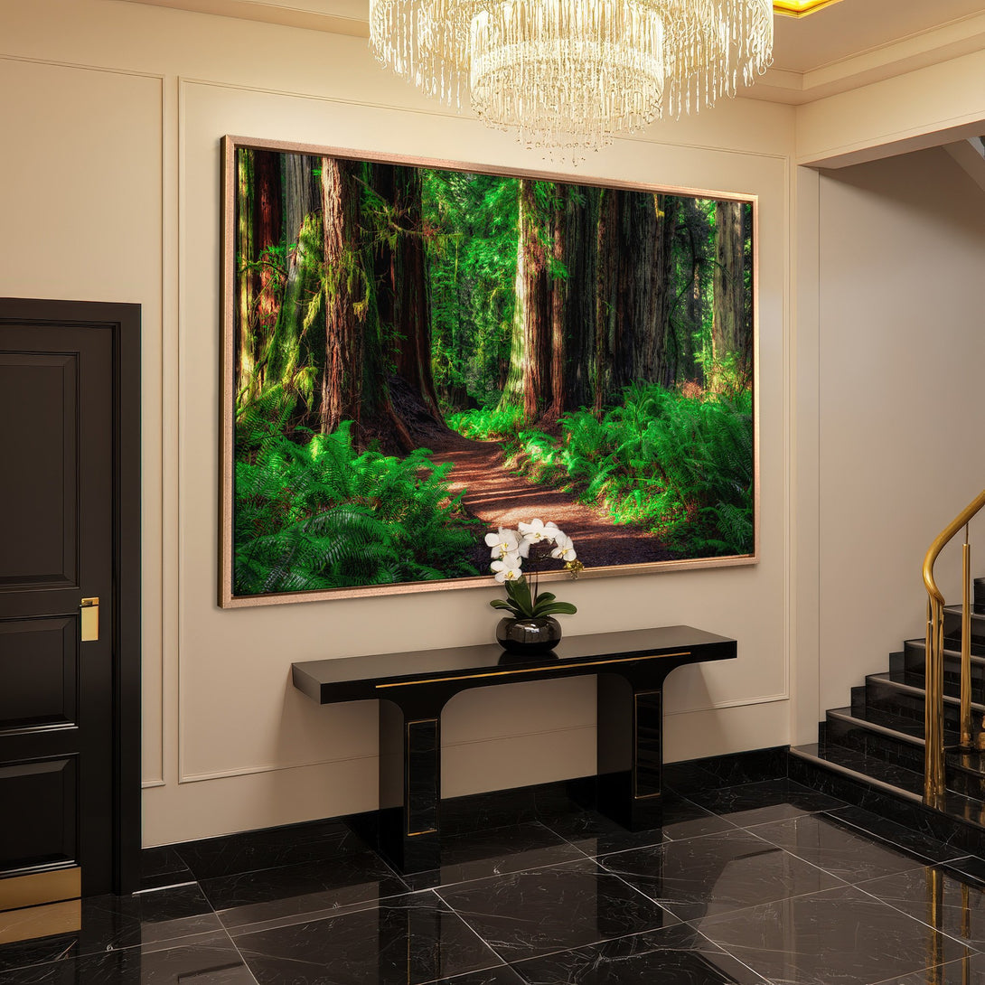 Framed Wall Art: Lush forest scene with vibrant greens and browns. Transform your space with this stunning nature Canvas Print!