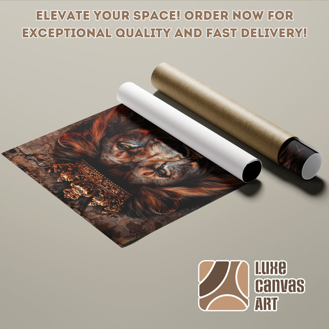 Lion Poster Roll, regal art in warm brown tones. Elevate your space with this stunning poster!