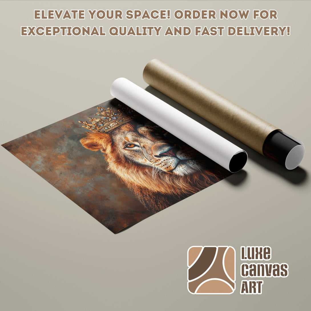 Lion King Poster Roll, regal artwork in warm brown tones, perfect for home decor.