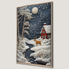 Reindeer and Snowy Red House Canvas Print for Christmas