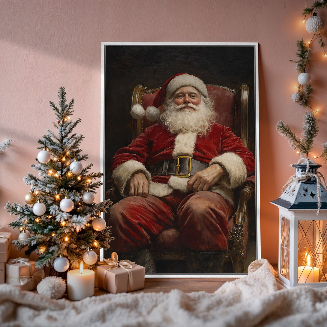 Framed Wall Art: Classic Santa Claus portrait in warm reds & neutrals. Perfect holiday decor! Shop our Canvas Print collection for festive art.