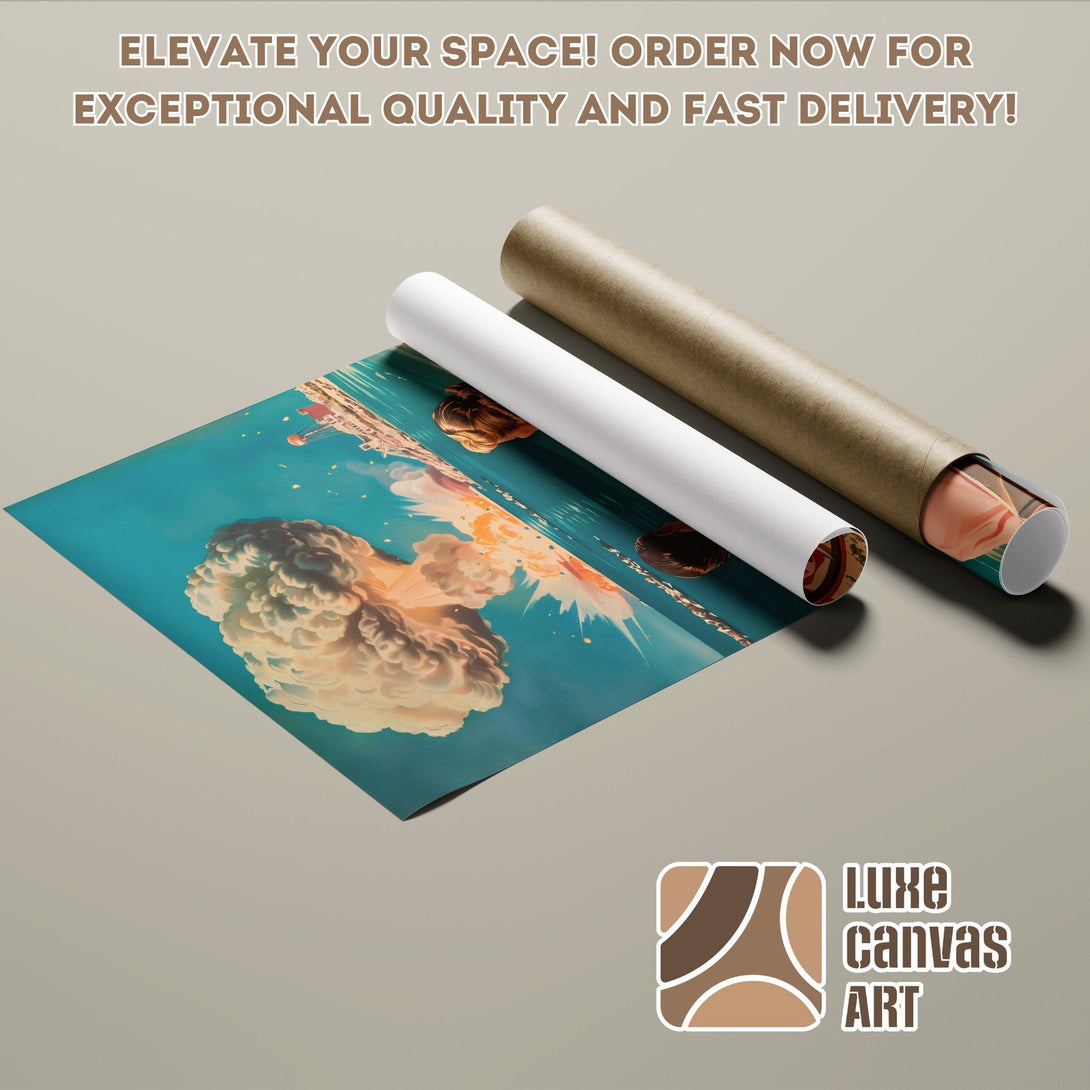 Poster Roll featuring a surreal cloudscape with teal and beige tones. Elevate your space with this art!