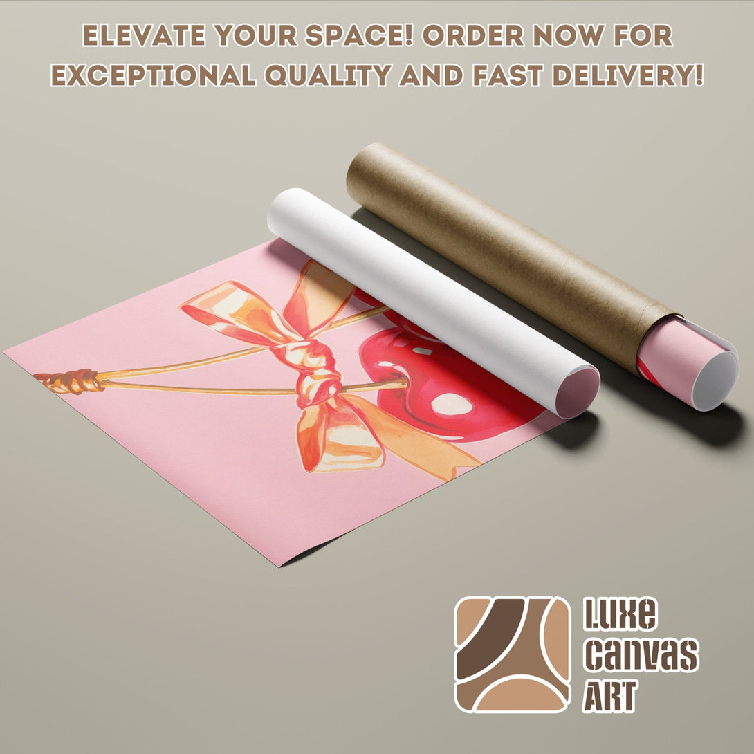 Poster Roll featuring a watercolor cherry artwork in pink and red tones. Elevate your space with Luxe Canvas Art!