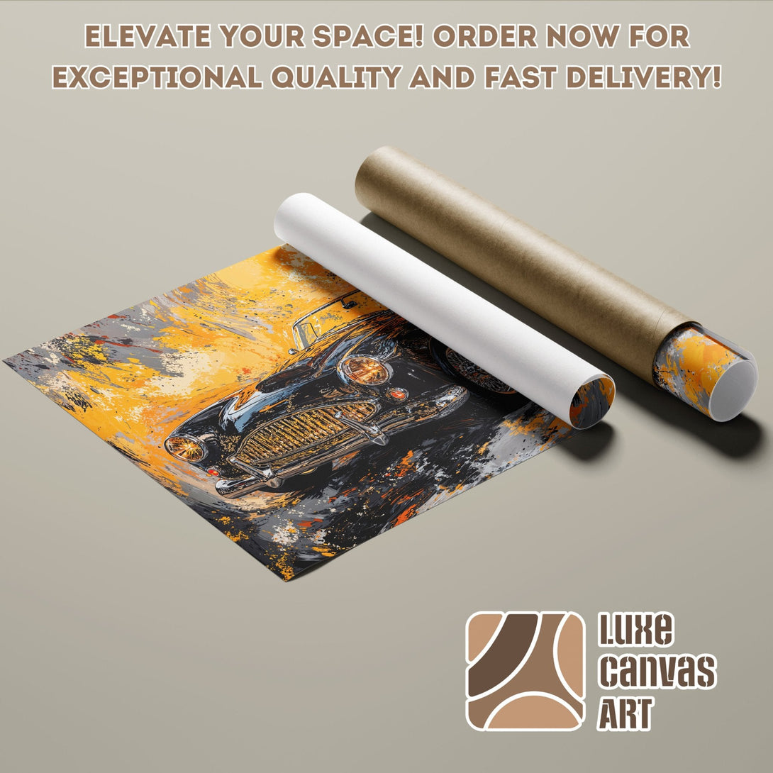 Poster Roll featuring abstract car art in yellow, black, and gray. Elevate your space!