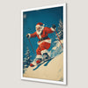 Retro Skiing Santa Art Poster | Vintage Christmas Decor