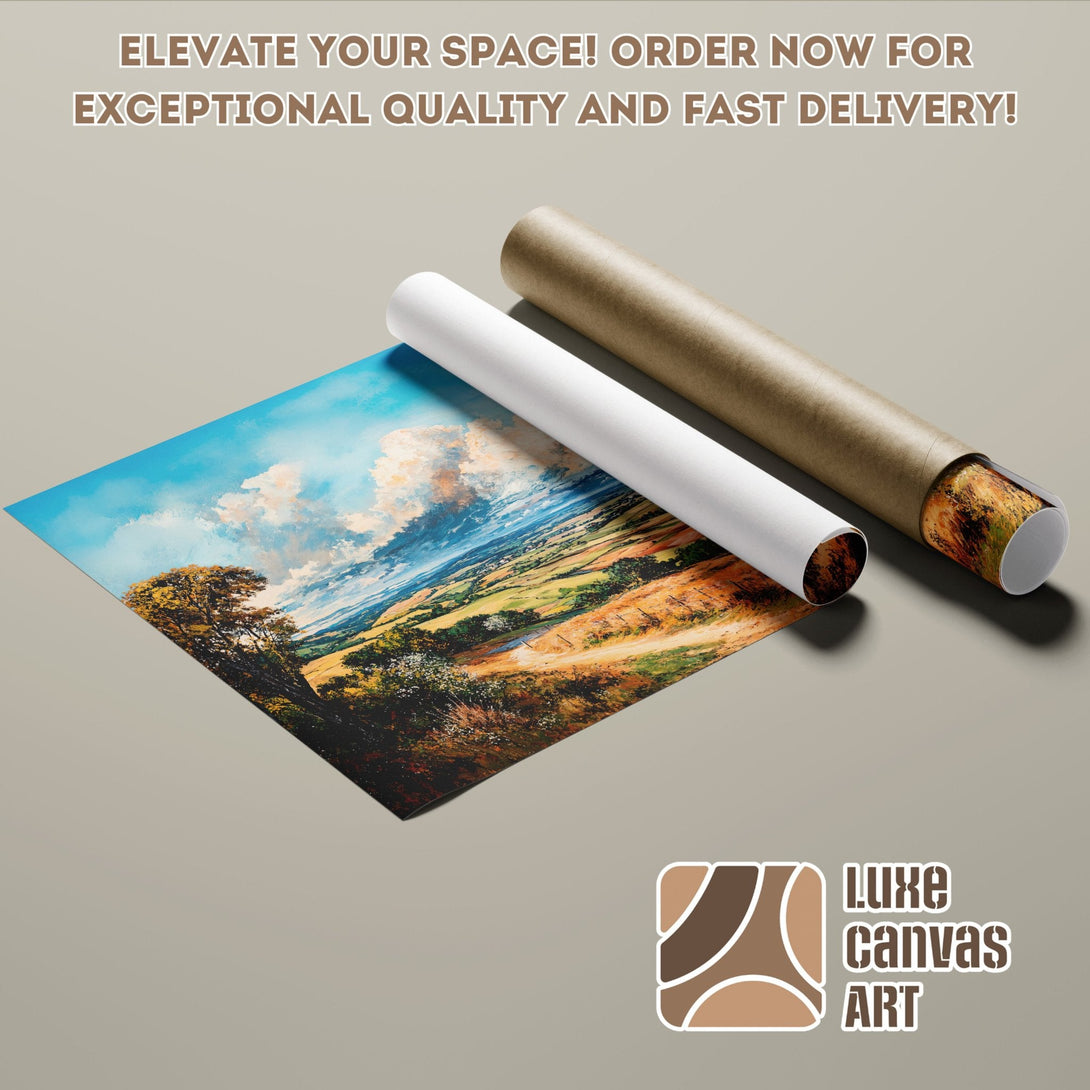 Landscape Poster Roll, Impressionist style art with blue, green, and brown color palette. Elevate your space!