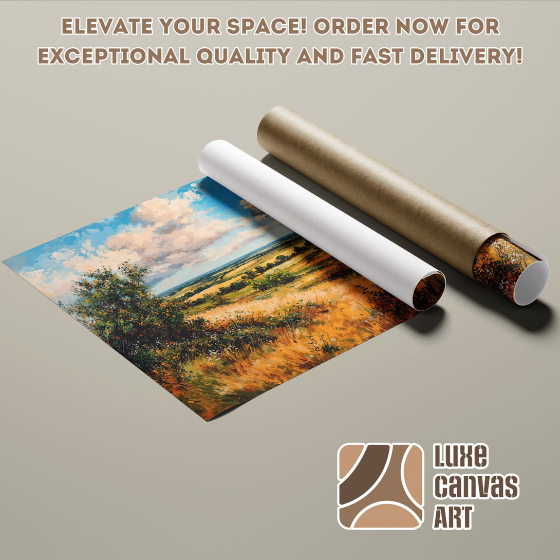Landscape Poster Roll, Impressionist style, warm earth tones and blue sky. Order yours today!