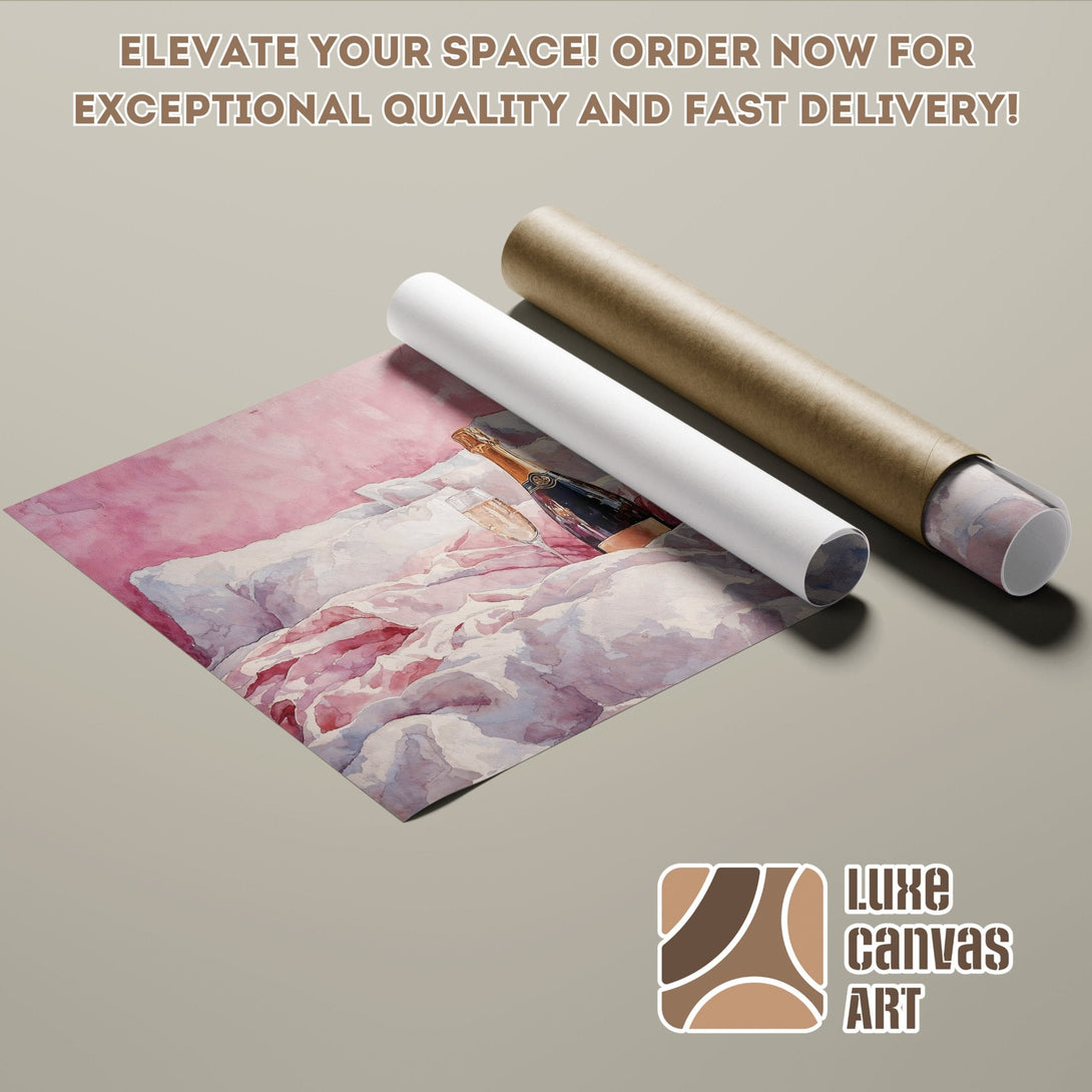 Poster Roll featuring watercolor art of champagne, soft pink and white tones. Elevate your space!