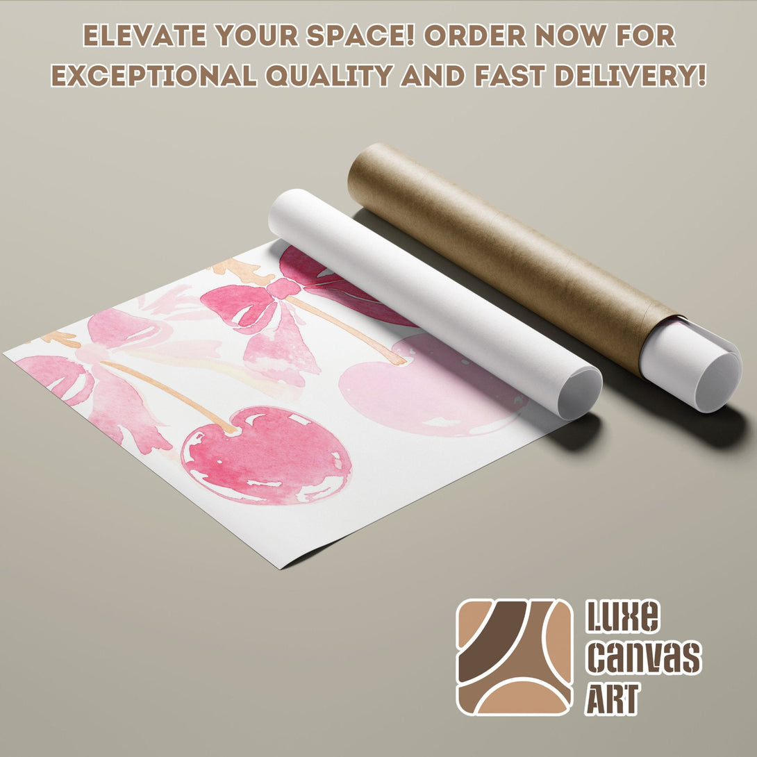 Watercolor cherry Poster Roll in pink and beige tones. Elevate your space with art!